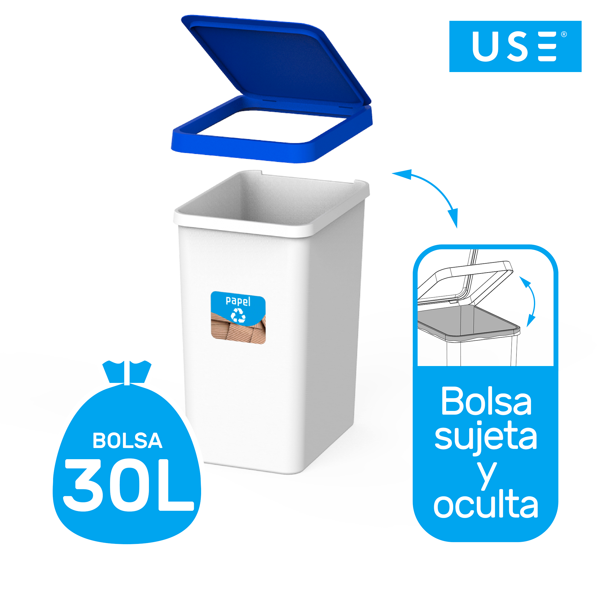 USE Family papeleras Recycle Cubos de Basura de Reciclaje 28L Fabricado con Material reciclable Pack de 3. 